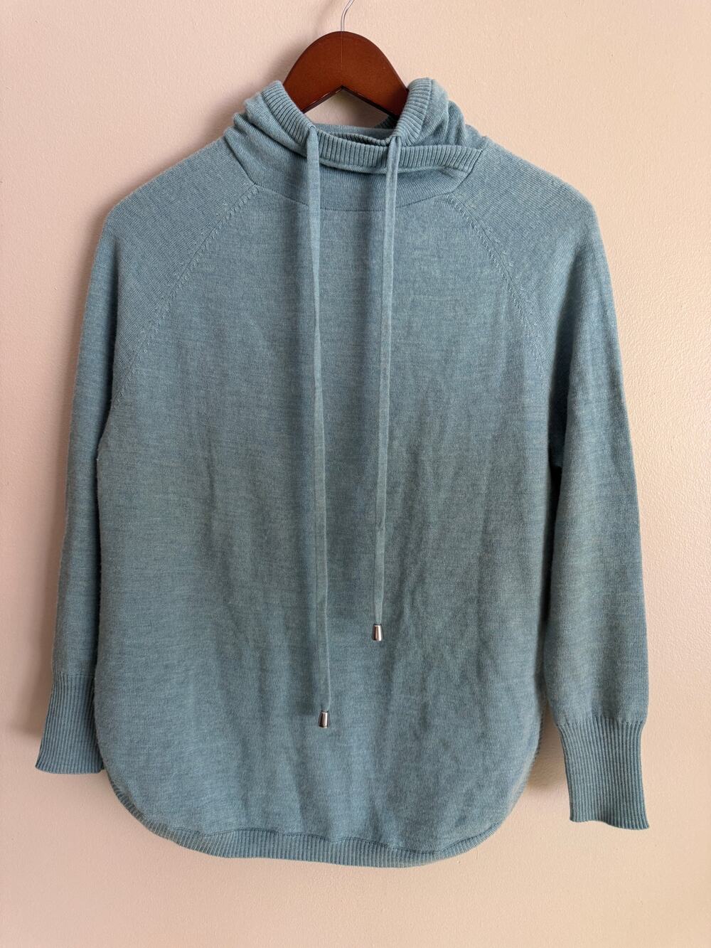 Cynthia Rowley 100% Extrafine Merino Wool Cowl Neck Sweater Blue XS